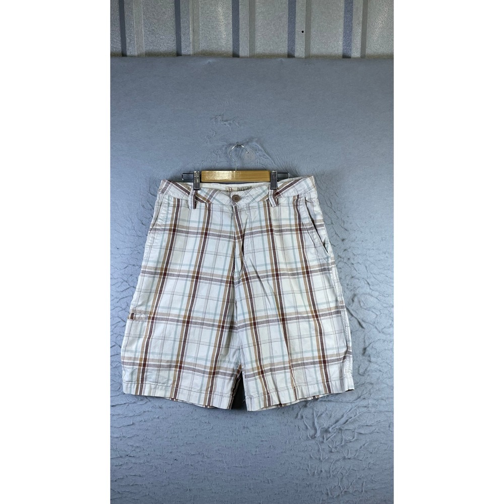 Dockers Plaid Shorts Mens 32 White Brown Relaxed Fit Flat Front Cotton 14537